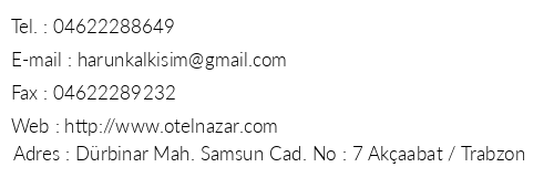 Otel Nazar telefon numaralar, faks, e-mail, posta adresi ve iletiim bilgileri